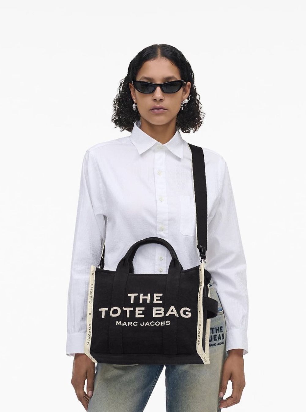Marc Jacobs Women 'the Medium Tote' Black Tote Bag With Contrasting Logo Embroidery In Cotton Blend In Black