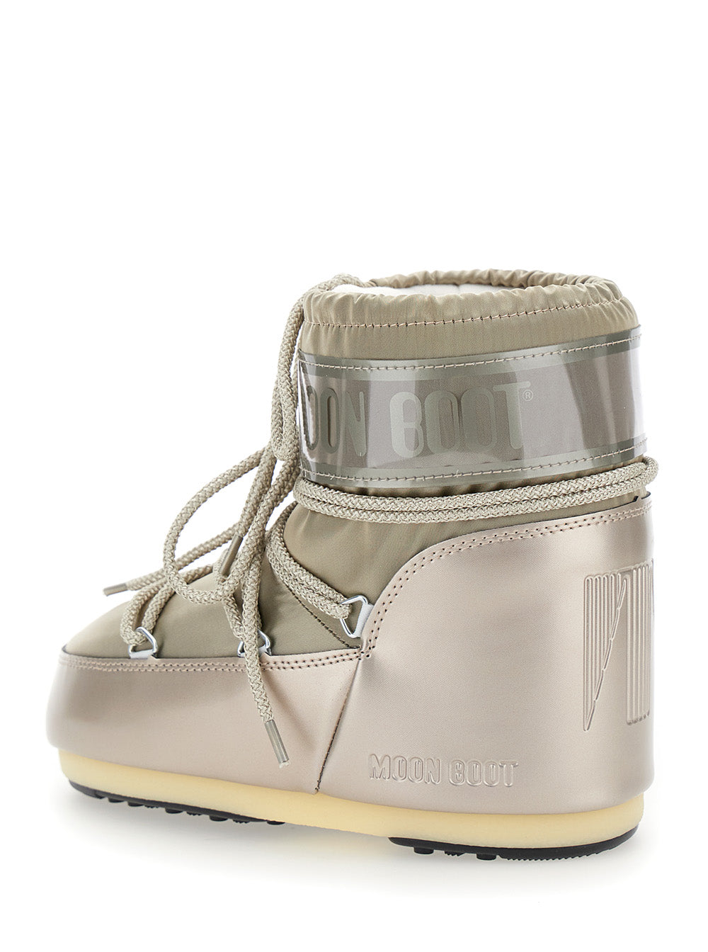 Moon Boot Women 'icon' Metallic Snow Ankle Boots With Maxi Logo Print On The Side In Tech Fabric Wom In Silver
