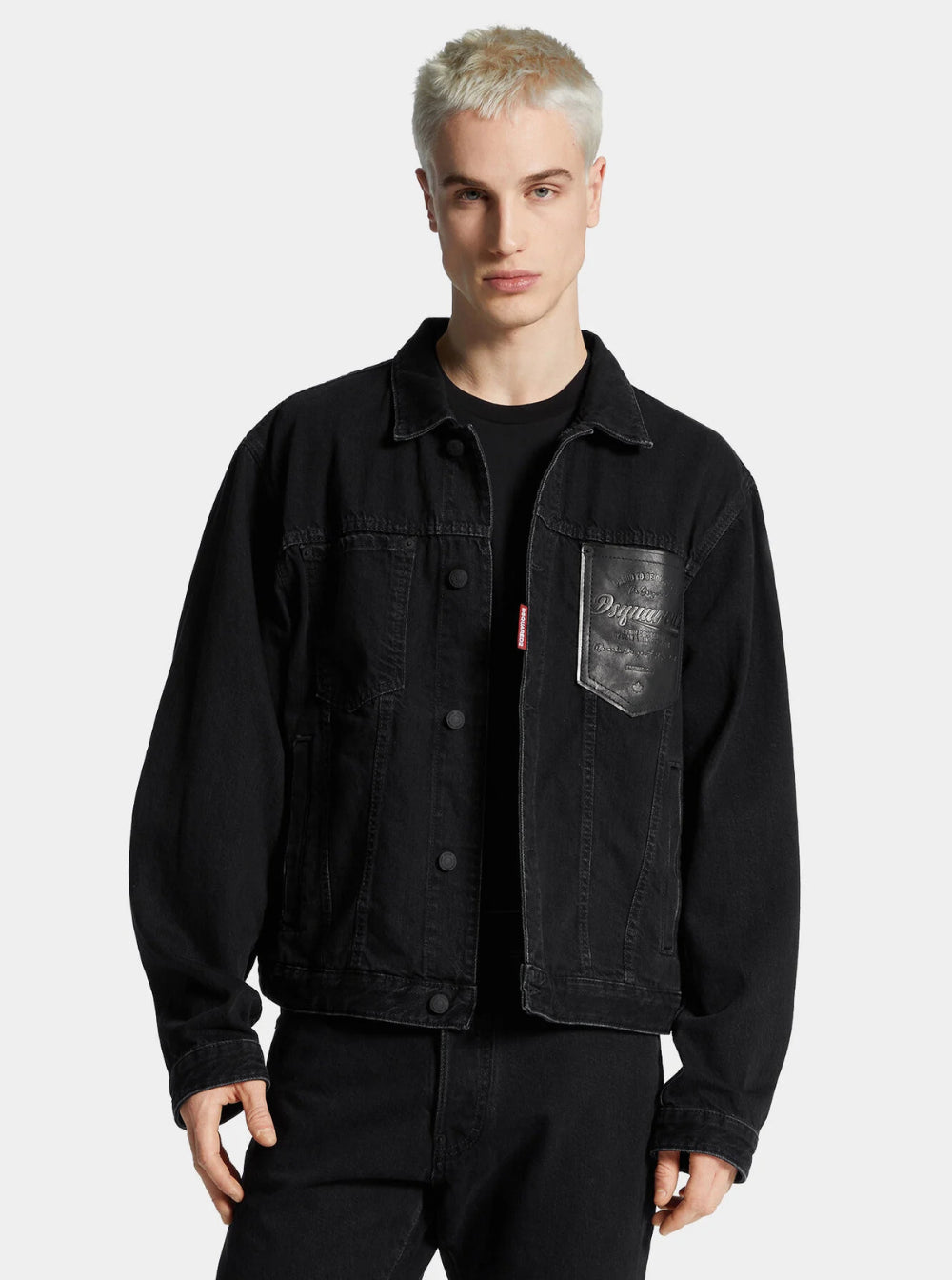 Dsquared2 Black Jacket With Classic Collar And Embossed Logo On The Front In Denim Man In Black