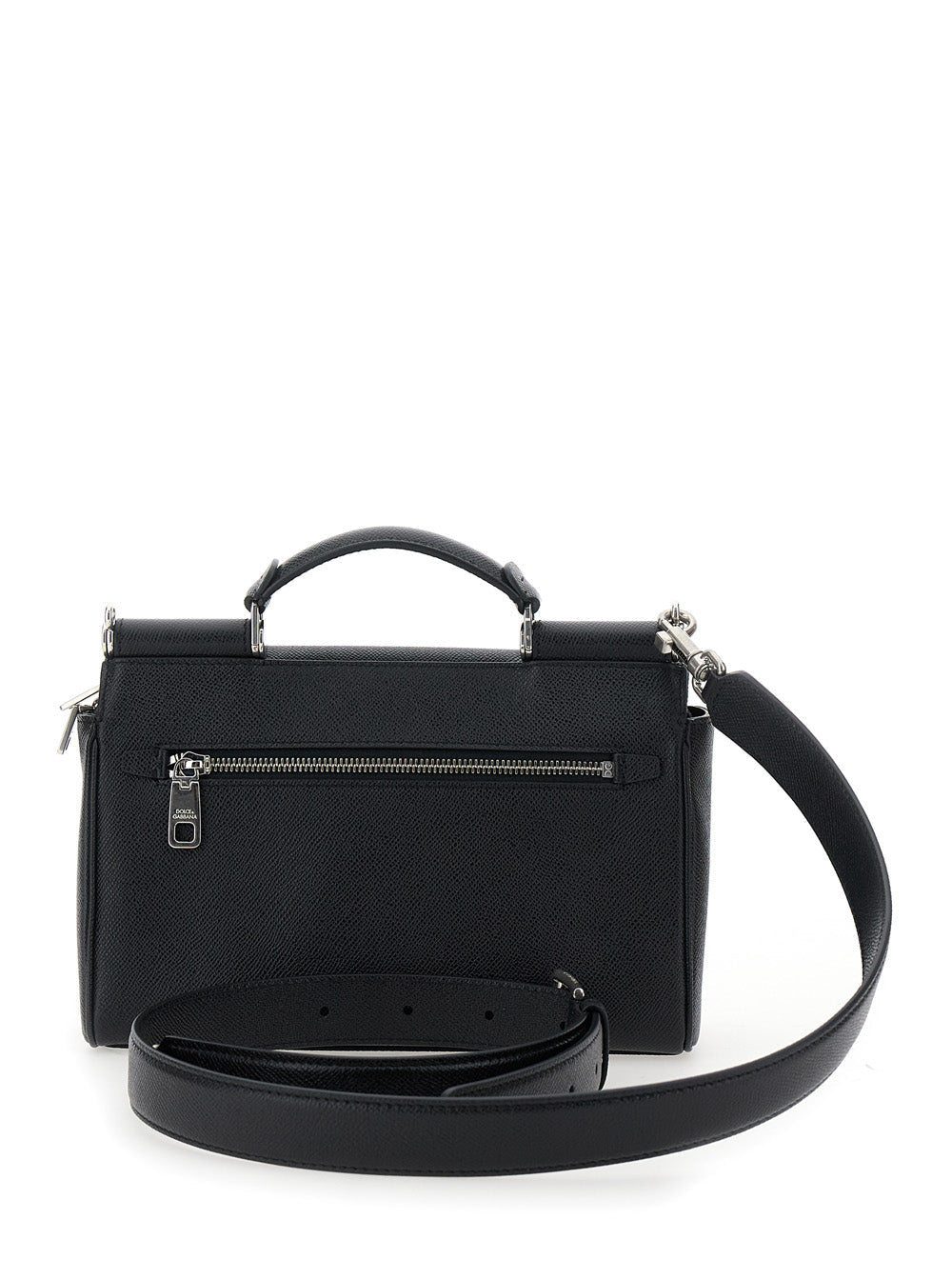 Dolce & Gabbana Structured Black Bag With Top Handle And Detachable Strap In Multi