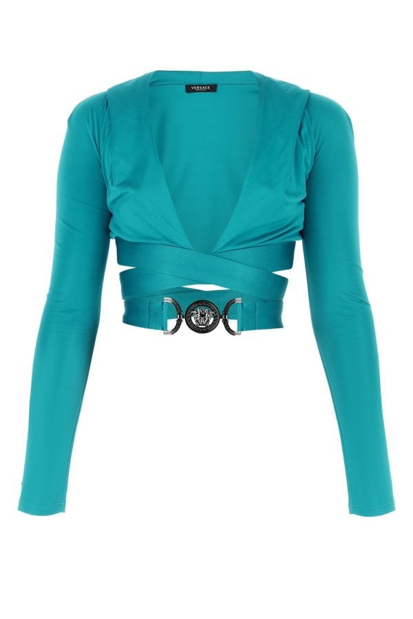 Shop Versace Woman Top In Blue