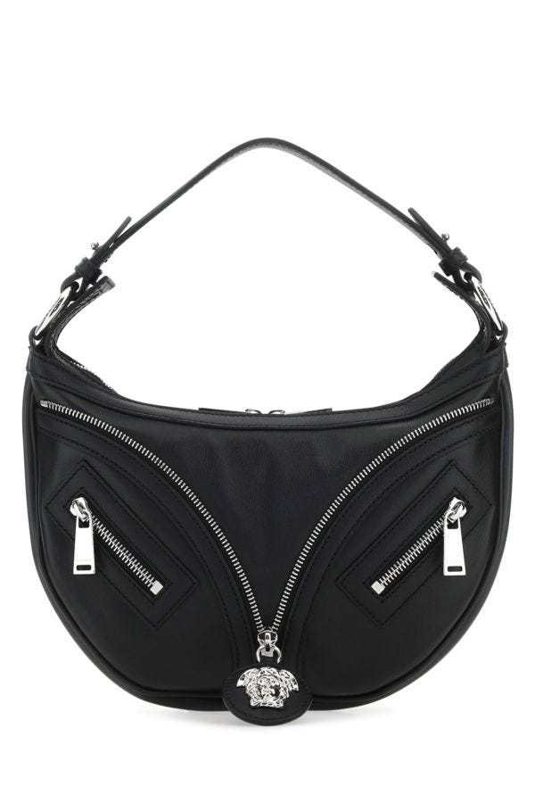 Shop Versace Woman Small Hobo Calf Leather In Black