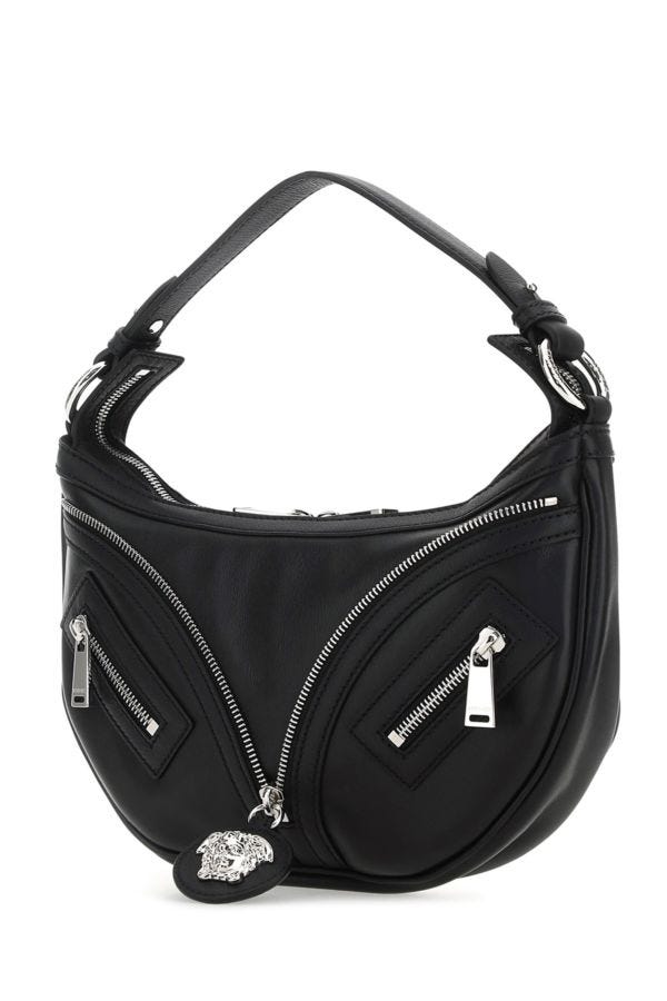 Shop Versace Woman Small Hobo Calf Leather In Black