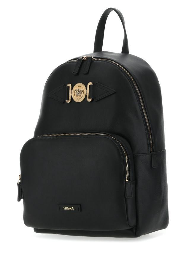 Shop Versace Man Black Leather Medusa Biggie Backpack