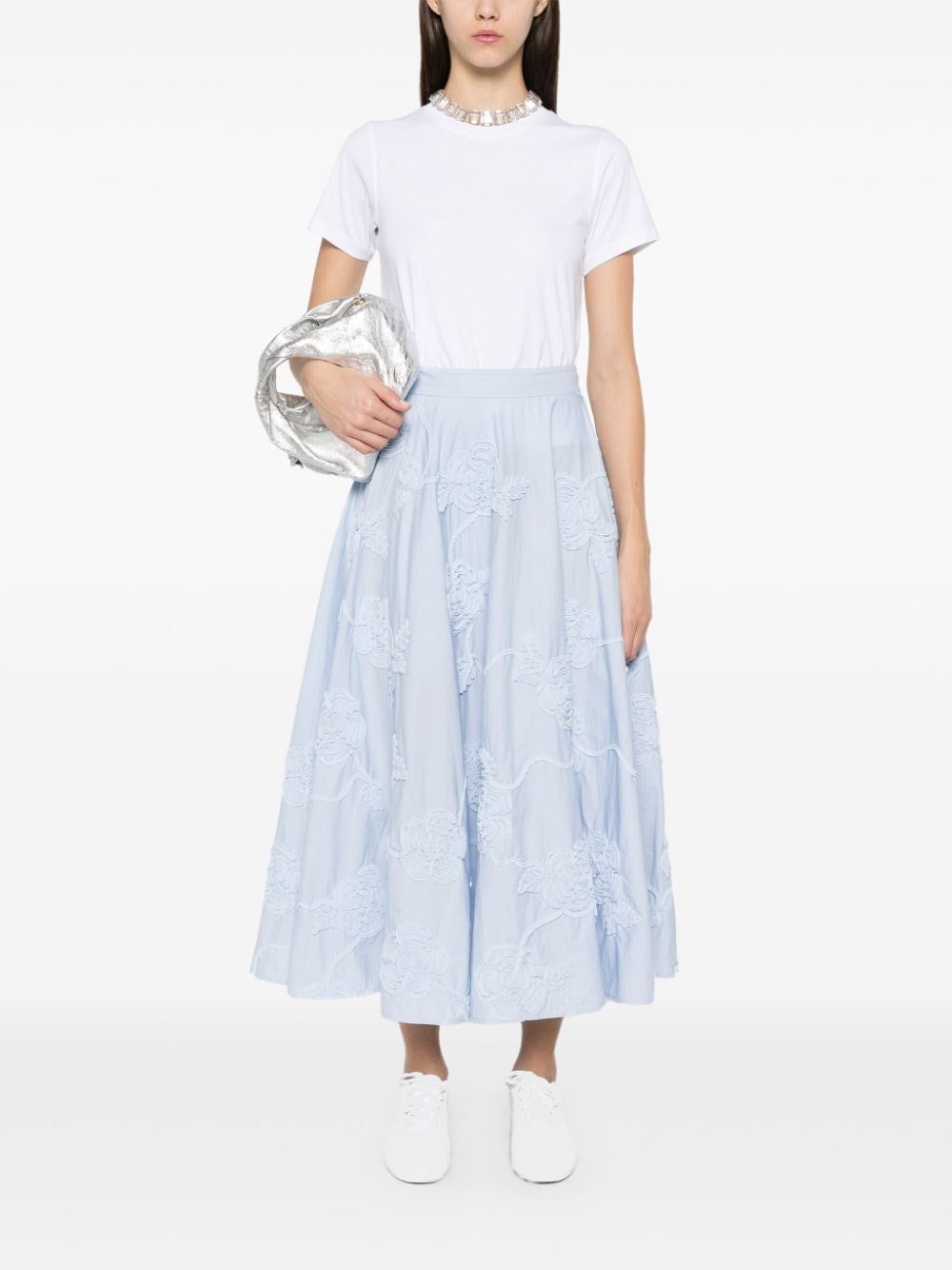 Rotate Birger Christensen Cotton Midi Skirt With Flowers