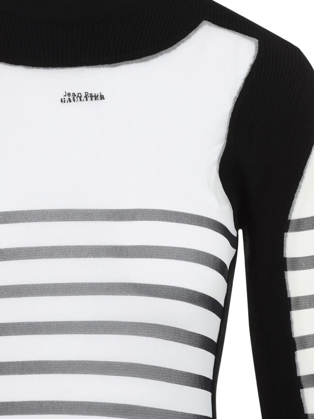 Jean Paul Gaultier Mix Mesh And Knit Long Sleeves Dress Printed Mariniere In White
