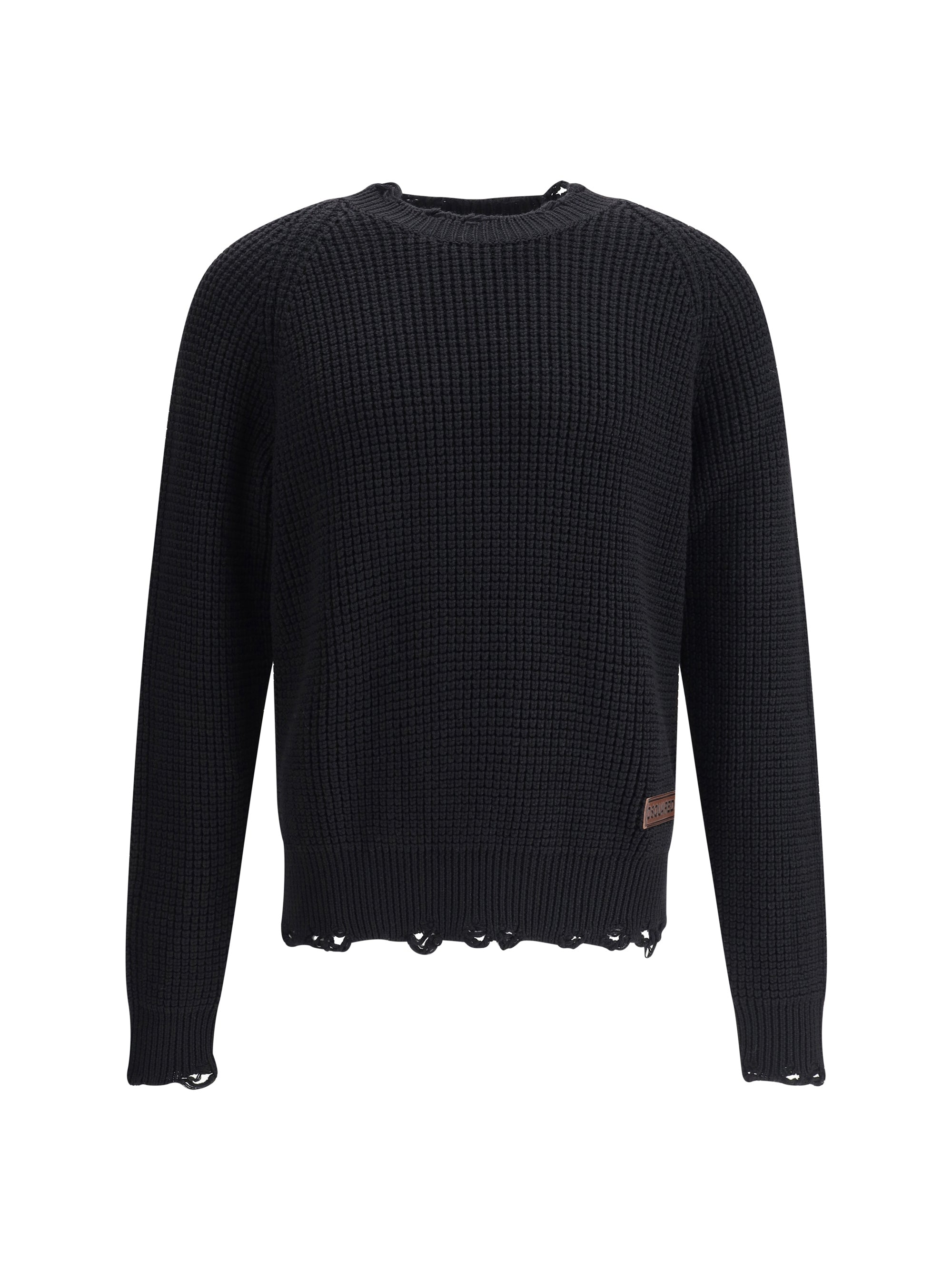 Dsquared2 Textured Knit Sweater With Raw Hem And Distressed Detailing In Black