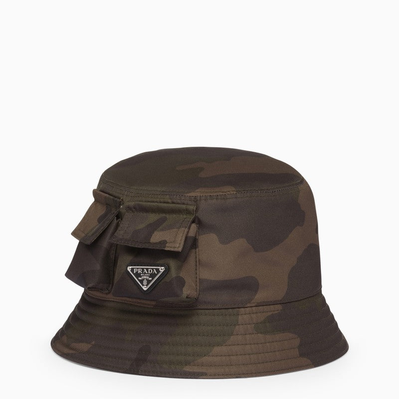 Prada Re-nylon Camouflage Bucket Hat Men In Brown