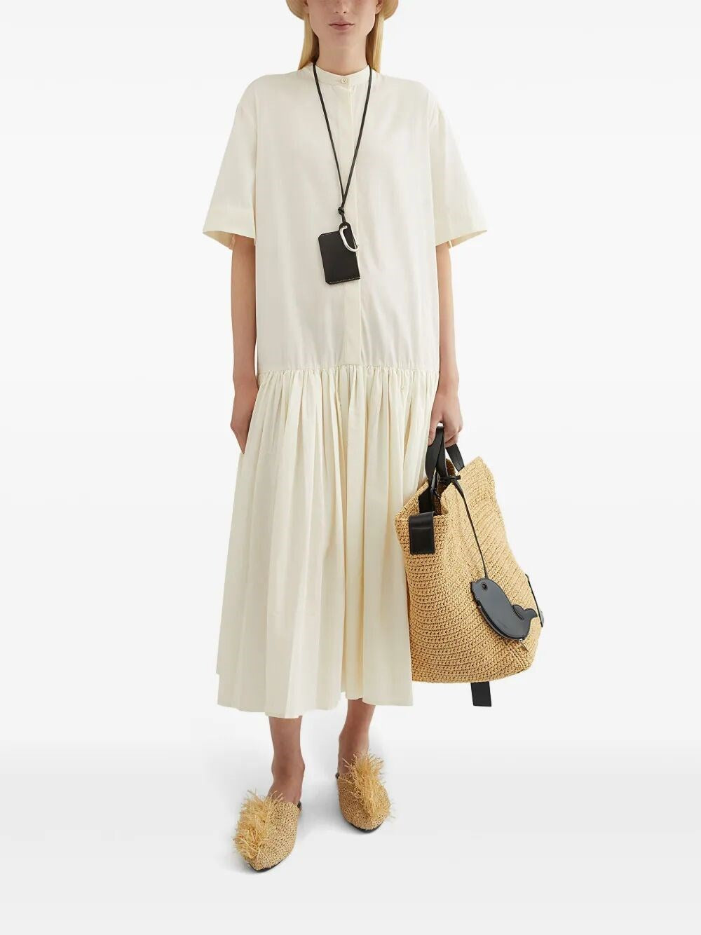 Jil Sander Relaxed Cotton Dress With Button-down Front In White