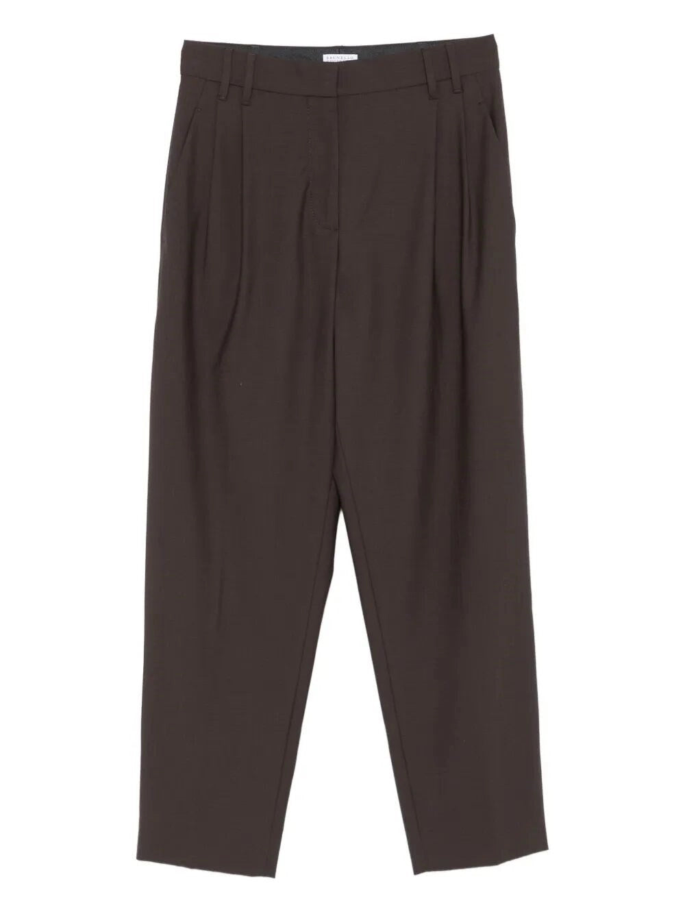 Brunello Cucinelli Pleated Wool Straight Trousers In Brown