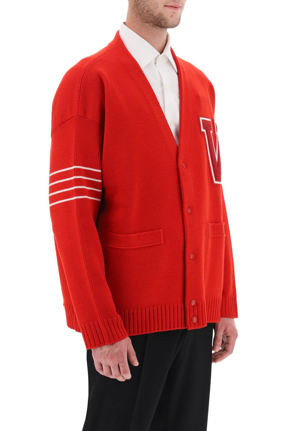 Shop Valentino Garavani V Patch Wool Cardigan Men In Multicolor