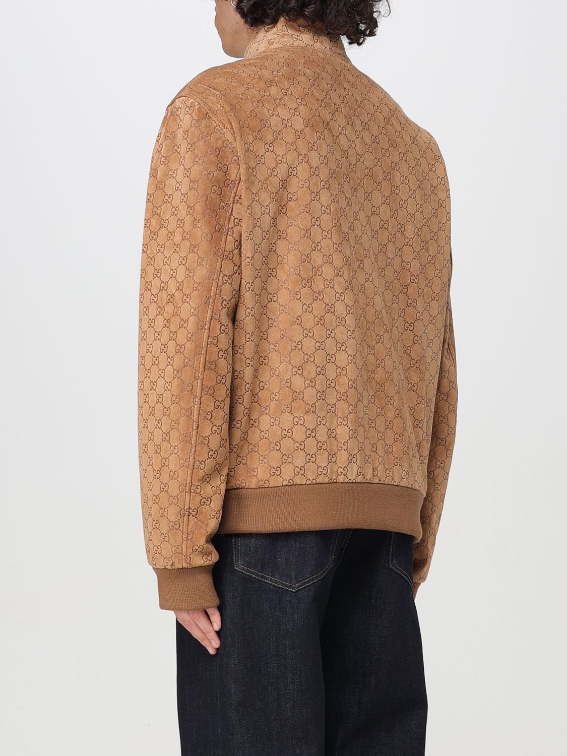 Gucci Brown Jacket With All-over Embossed Gg Motif And Collar With Buttons In Suede Man In Multi