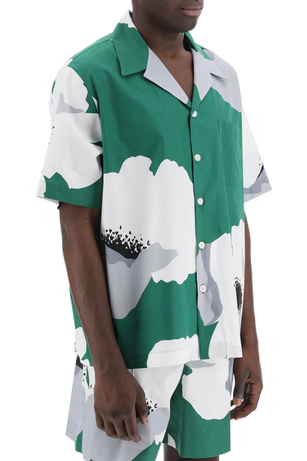 Shop Valentino Garavani "flower Portrait Print Poplin Bowling Shirt" Men In Multicolor