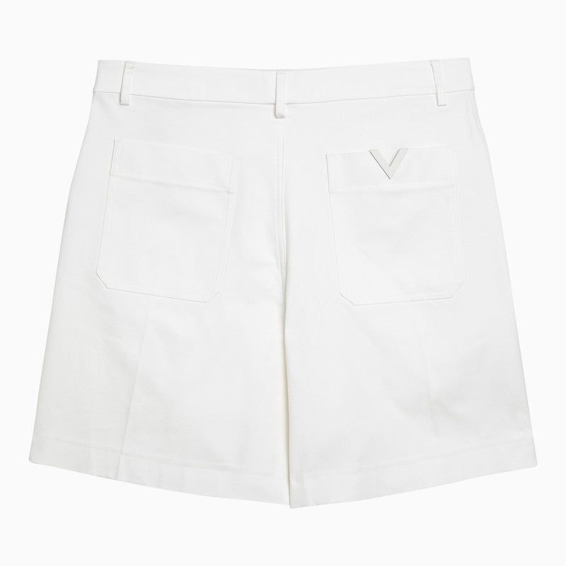 Shop Valentino Ivory Cotton Bermuda Shorts Men In White