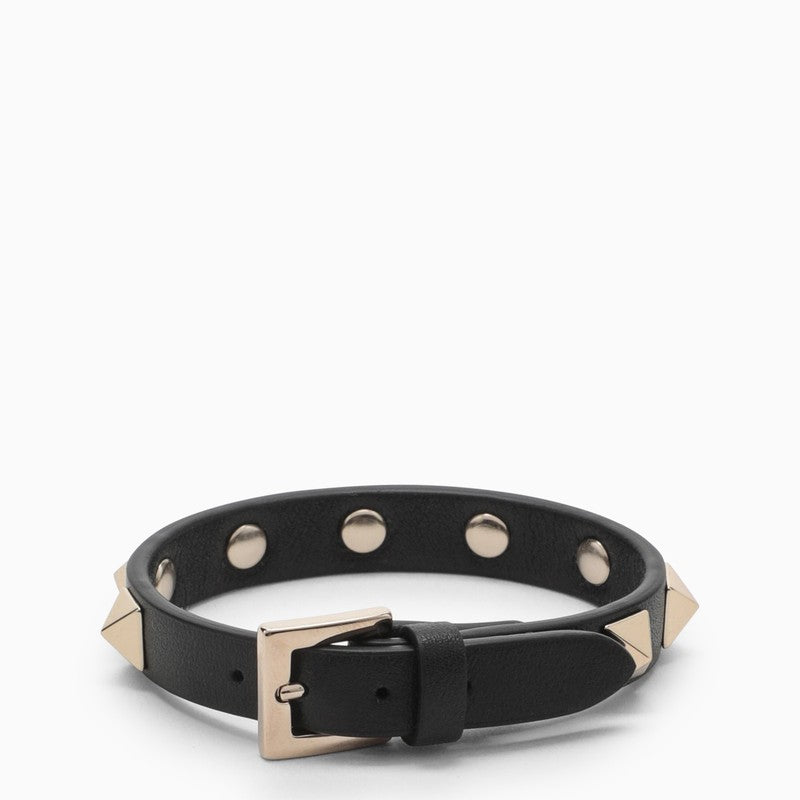 Shop Valentino Garavani Leather Bracelet With Gold Studs Women In Black