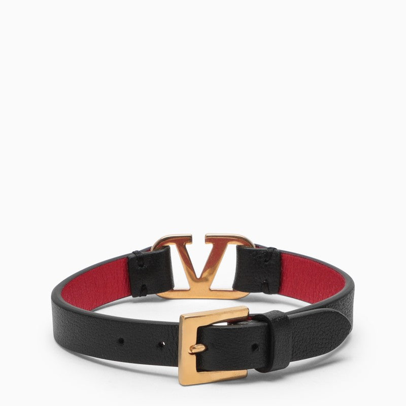 Shop Valentino Garavani Black Leather Vlogo Signature Bracelet Women