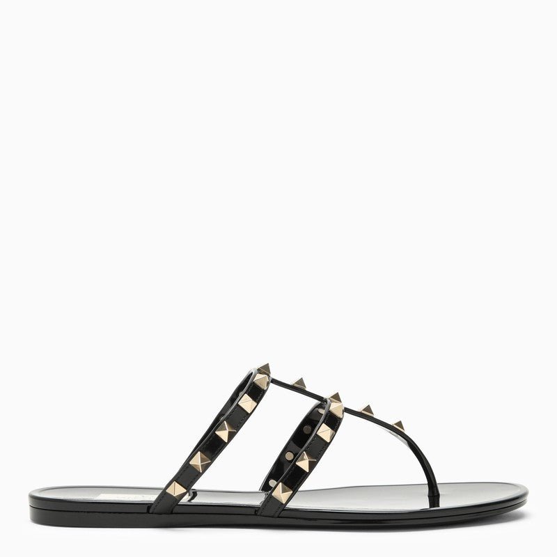 Shop Valentino Garavani Black Rockstud Low Sandal Women