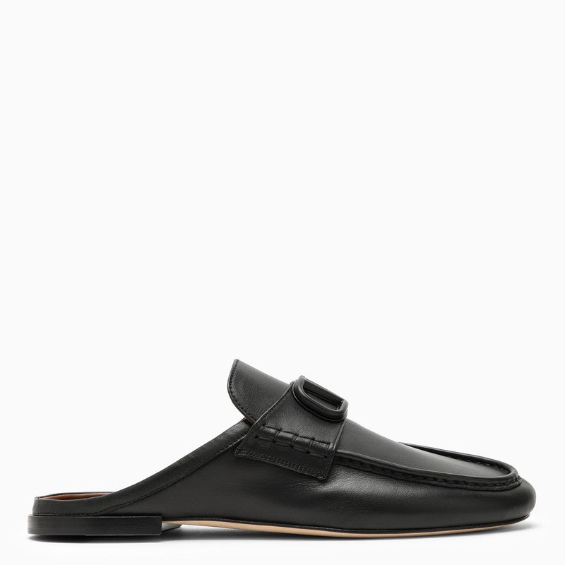 Shop Valentino Garavani Black Leather Vlogo Signature Sabot Men