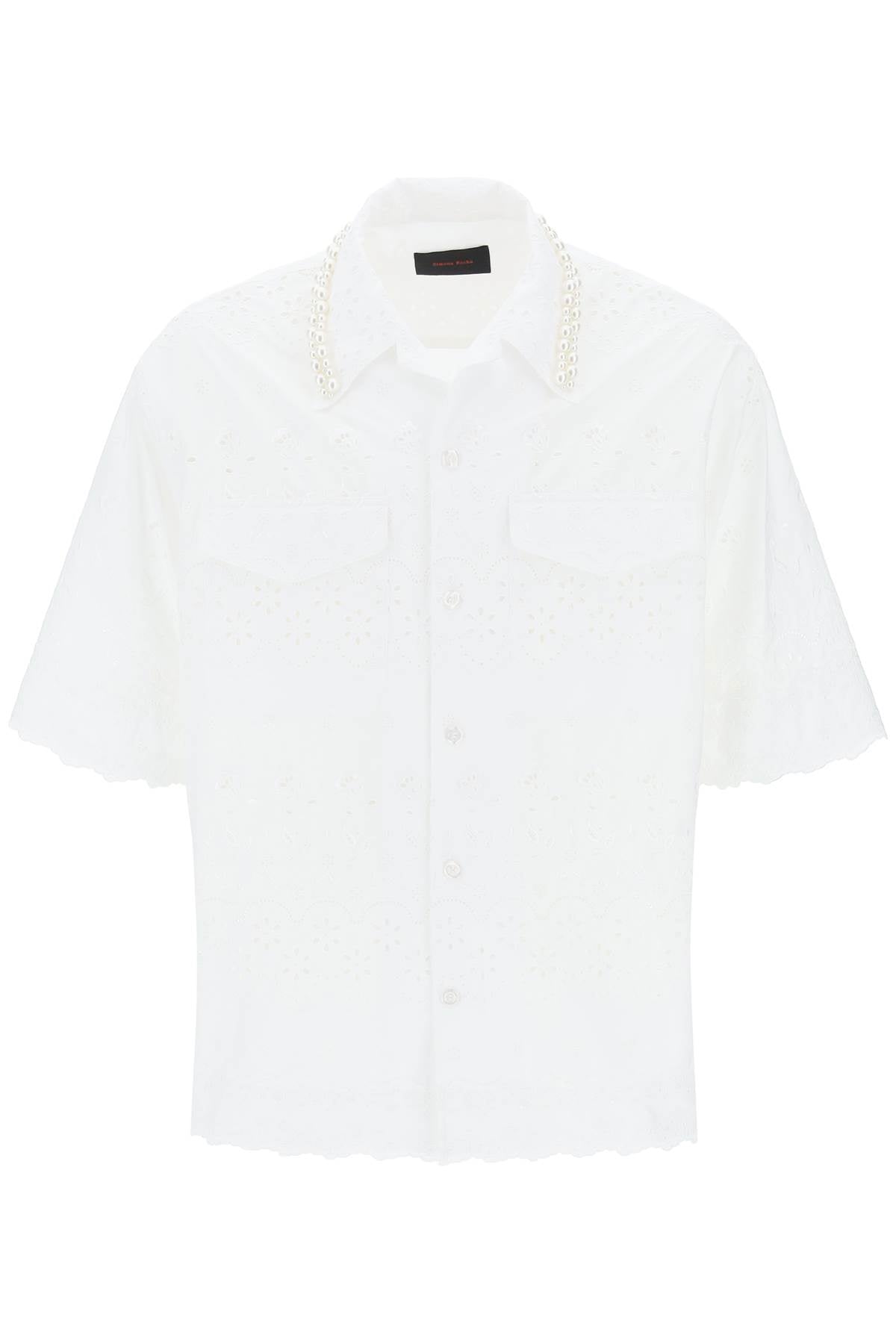 Shop Simone Rocha "scalloped Lace Shirt With Pearl Men In White