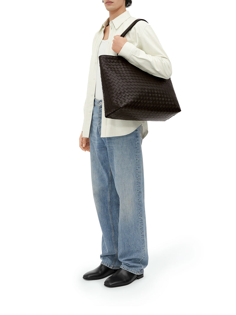 Shop Bottega Veneta Men Large Intrecciato Tote Bag With Zip In Black