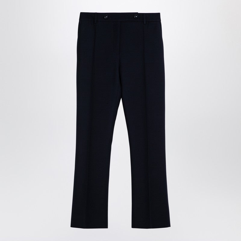 Valentino Navy Blue Wool And Silk Trousers Women In Black