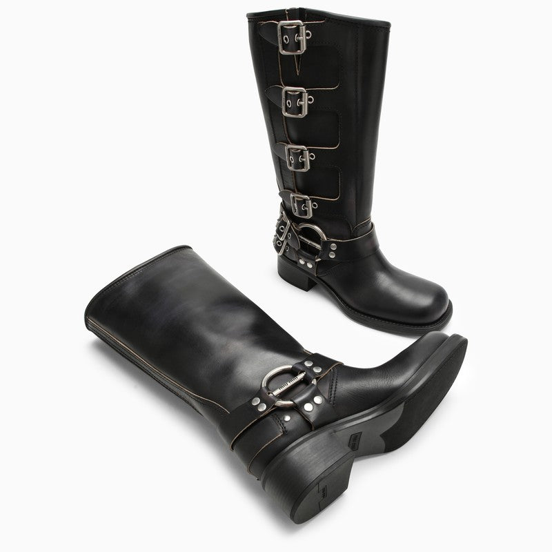 Shop Miu Miu Boots With Black Leather Buckles Women