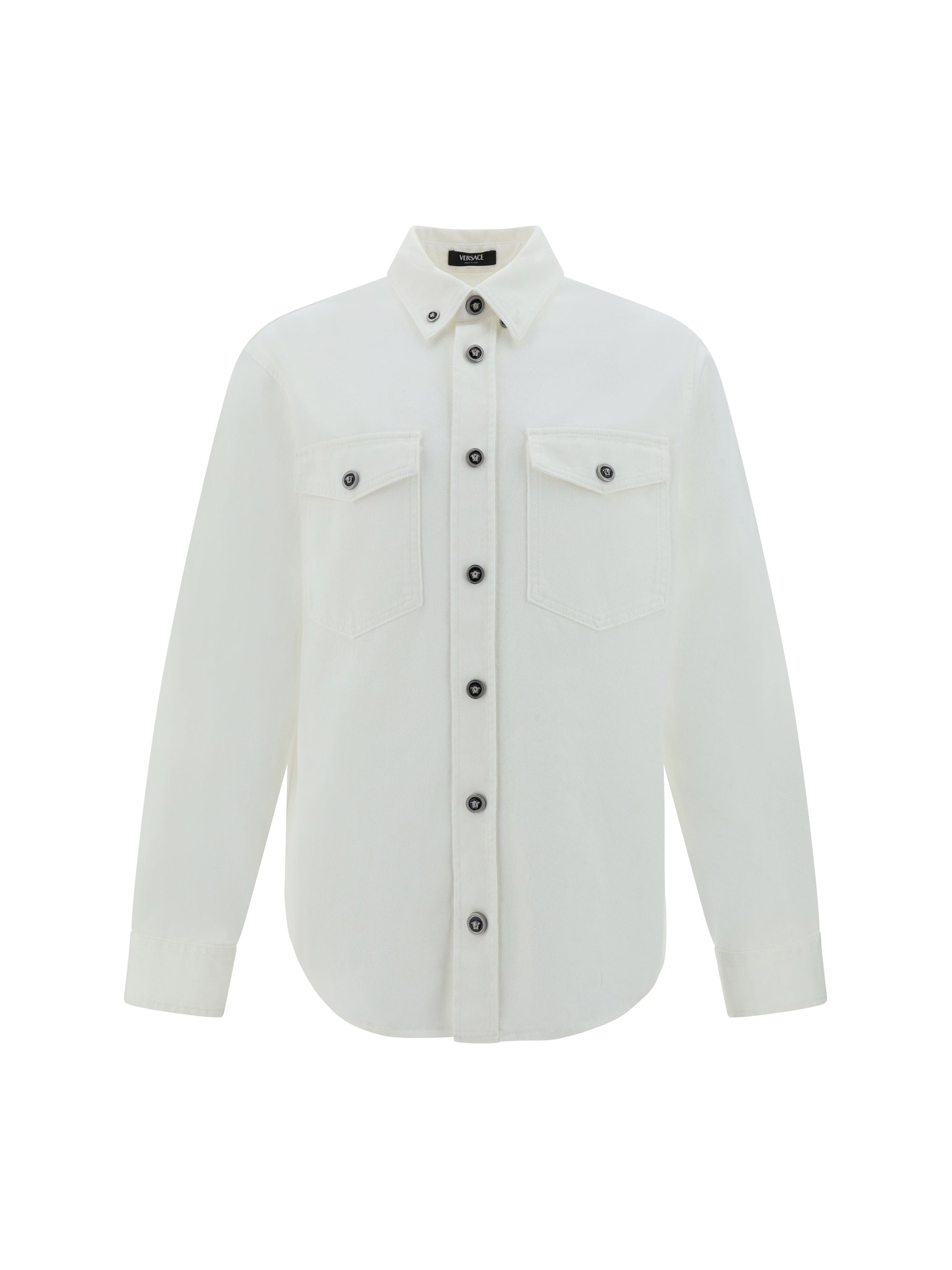 Shop Versace Men Denim Shirt In White