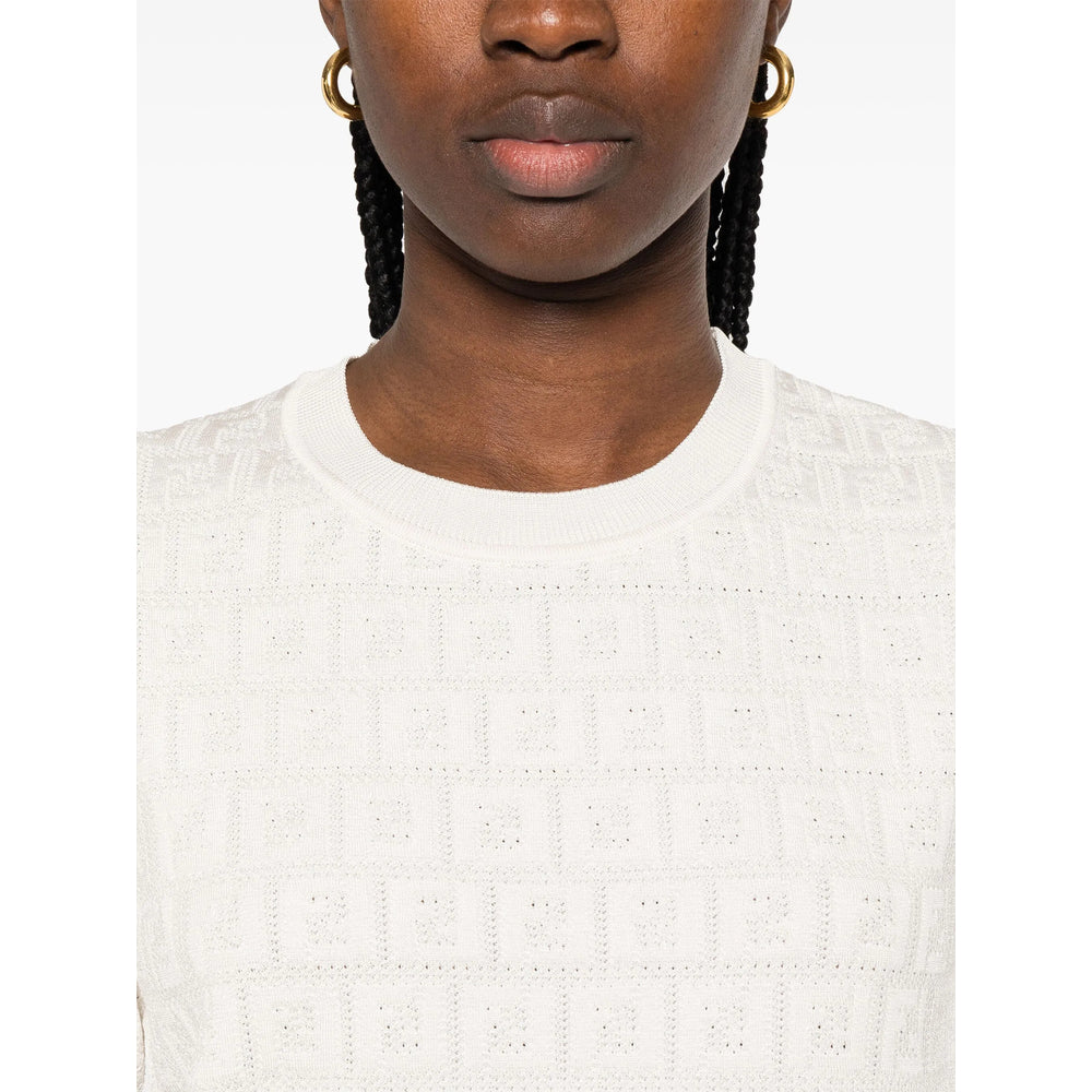 Fendi All-over Logo Short-sleeved T-shirt In White