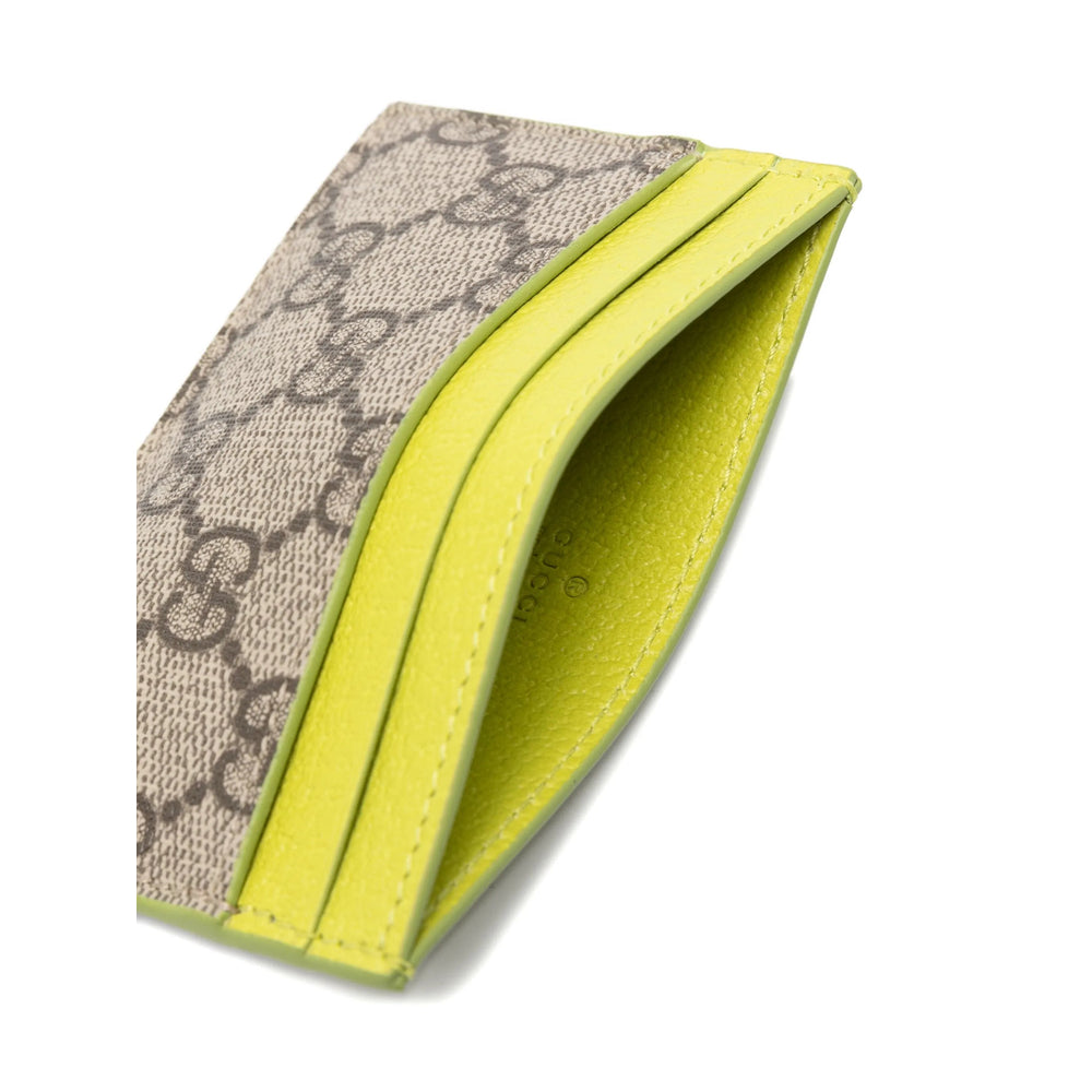 Gucci Men Beige Card Holder With Leather Finishes And All-over Gg Motif In Gg Canvas Man In Gray