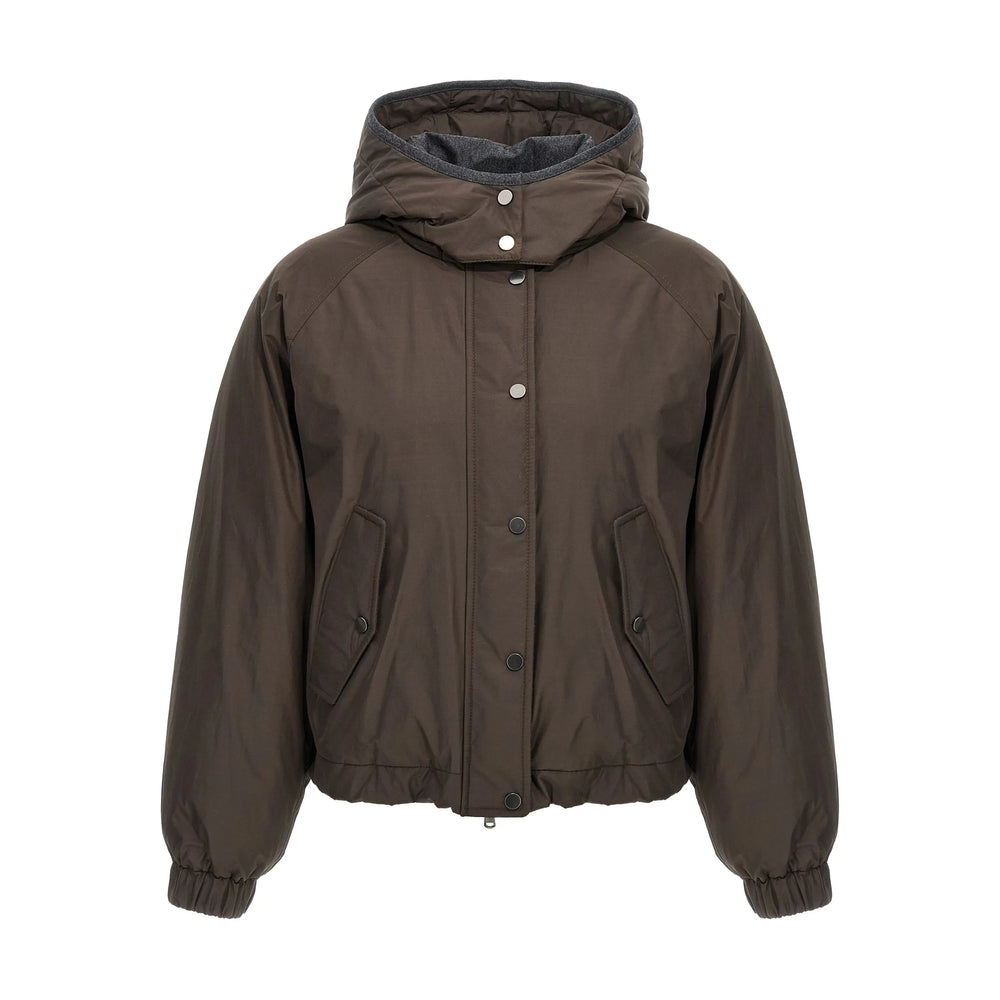 Brunello Cucinelli Cropped Down Jacket Casual Jackets And Parka Brown In Brown
