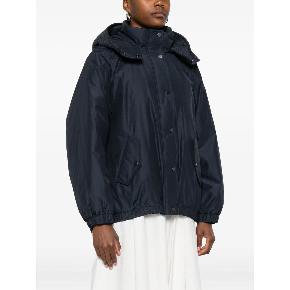 Brunello Cucinelli Puffer Jackets With Hood And Pockets In Blue