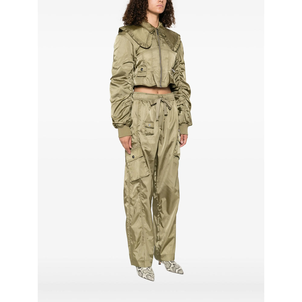 Ganni Short Nylon Bomber Jacket In Green
