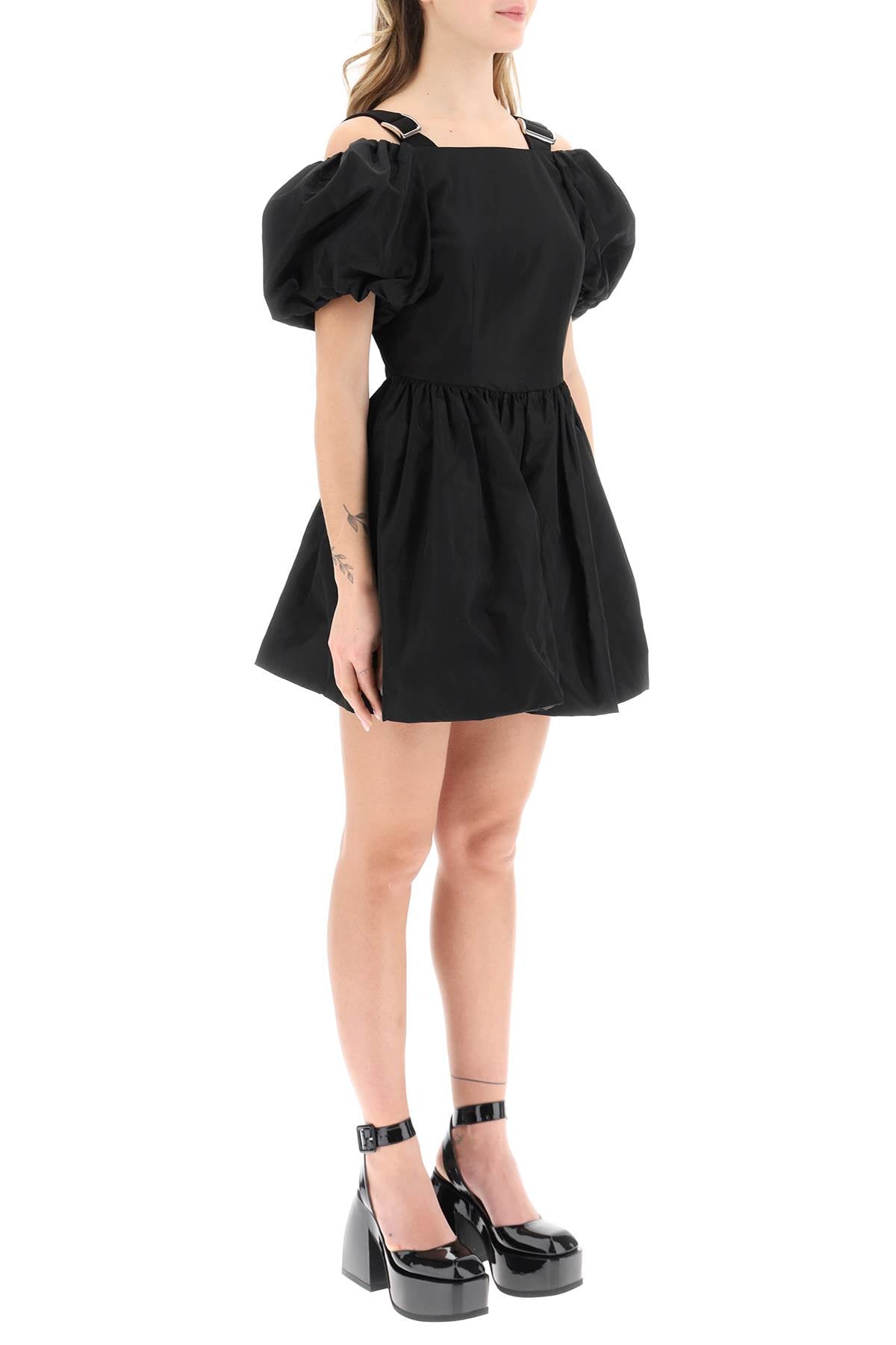 Shop Simone Rocha Off-the-shoulder Taffeta Mini Dress With Slider Straps Women In Black