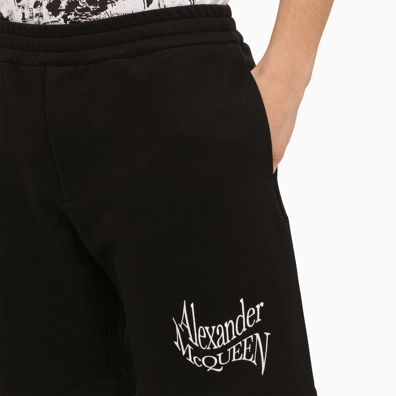 Shop Alexander Mcqueen Black Bermuda Shorts With Distorted Logo Men