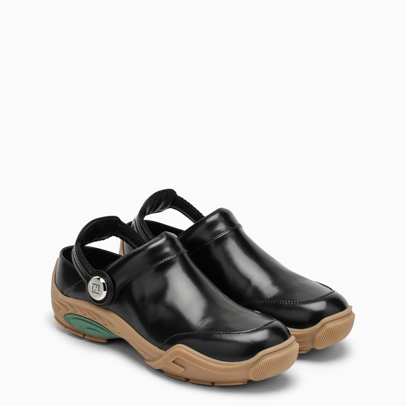 Shop Fendi Sabot Clog In Black Leather Men