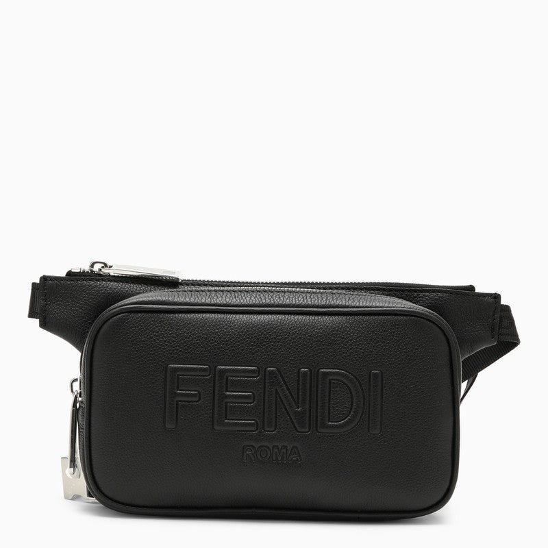Shop Fendi Black Leather Belt Bag With Logo Men