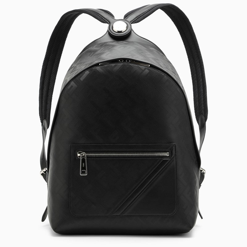 Shop Fendi Shadow Diagonal Black Leather Backpack Men