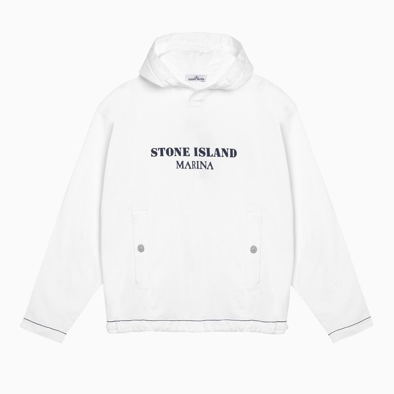 Shop Stone Island White Cotton Hoodie With Logo Men