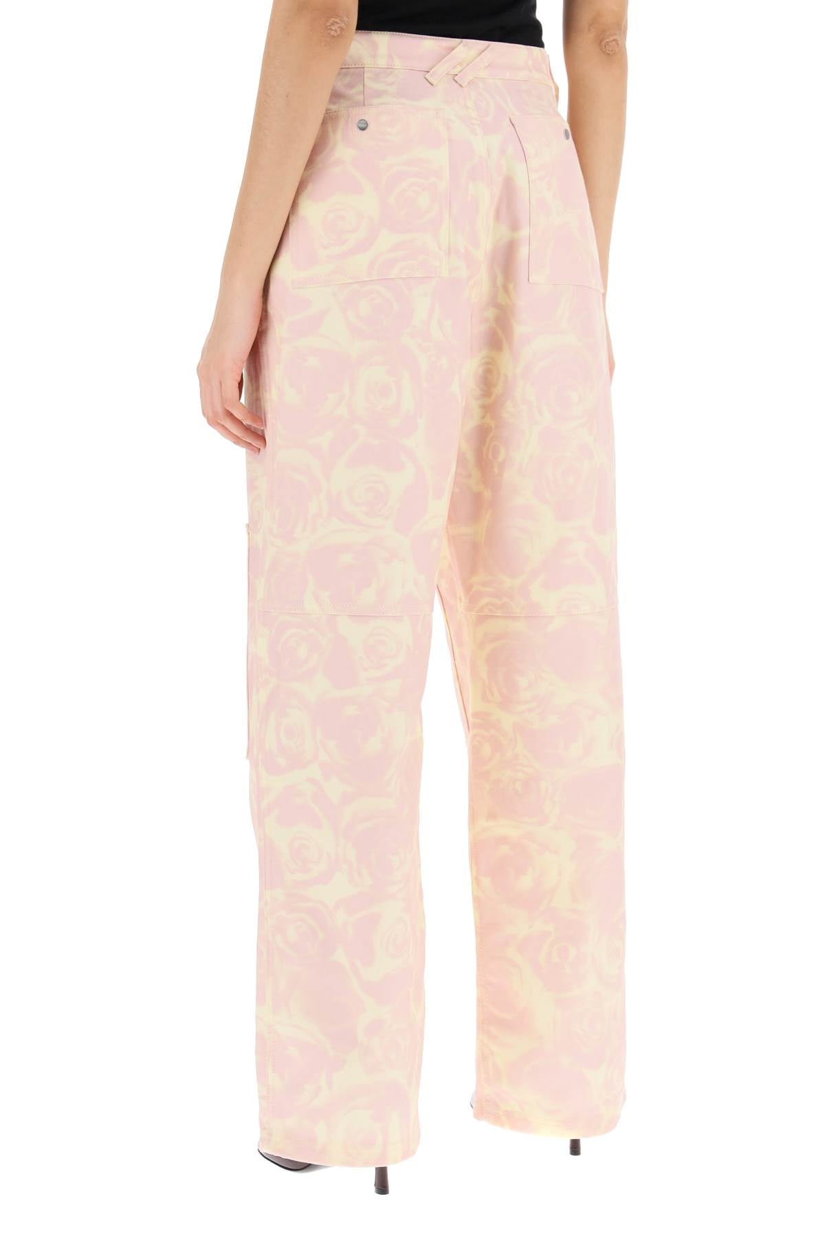 Shop Burberry "rose Print Canvas Workwear Pants" Women In Pink
