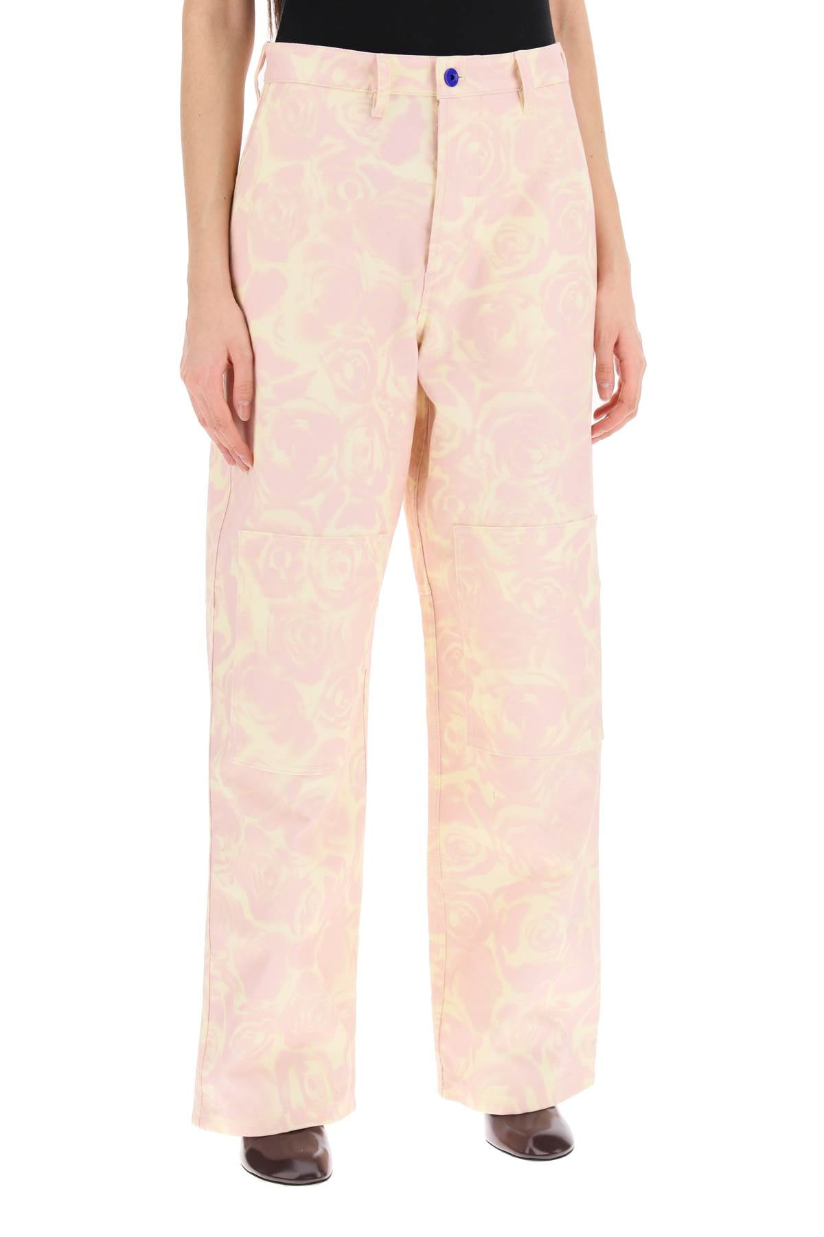 Shop Burberry "rose Print Canvas Workwear Pants" Women In Pink