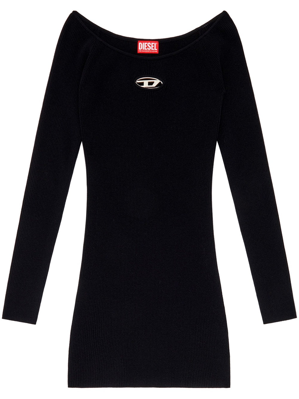 Diesel Black U Neck Dress With D-logo