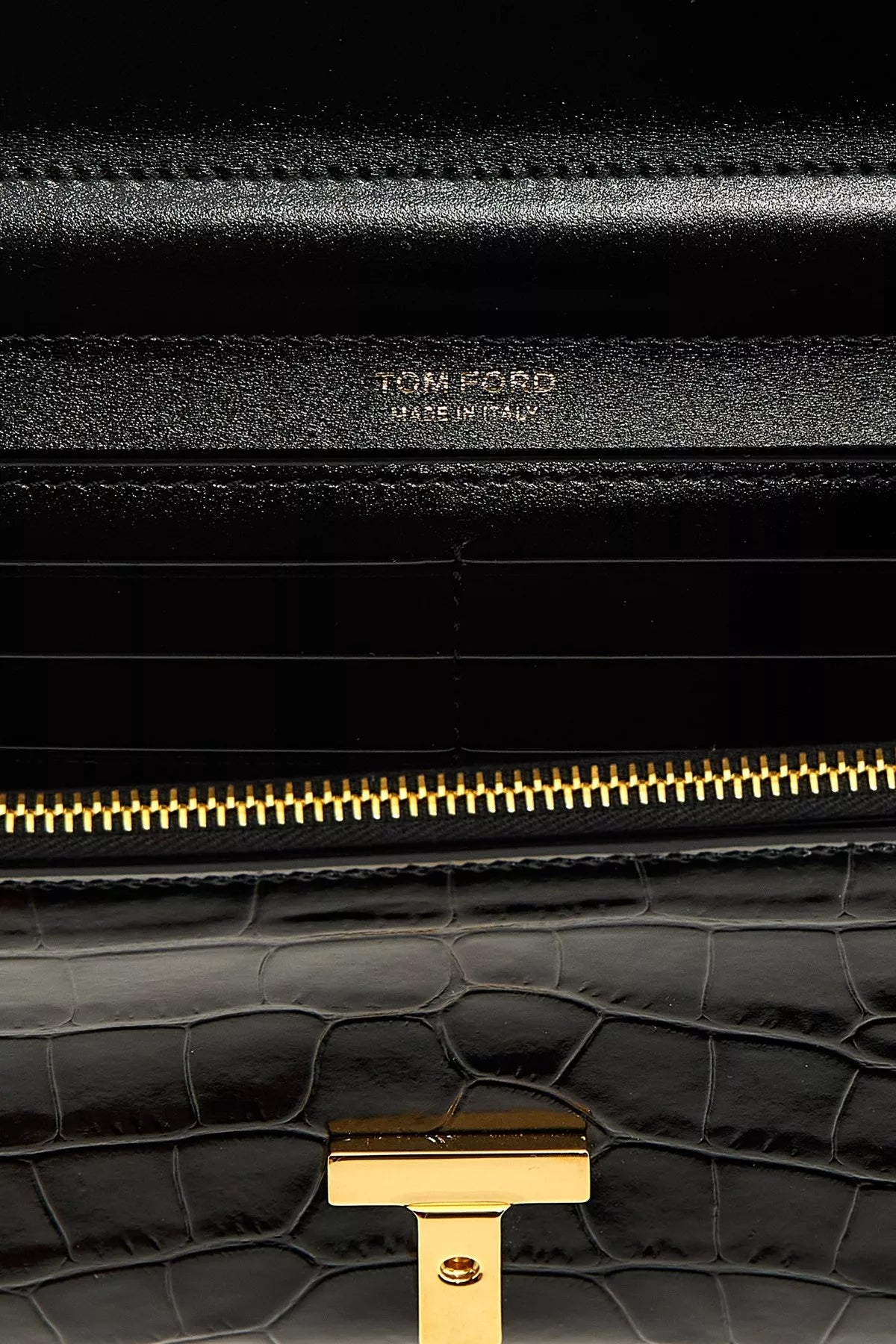 Tom Ford Wallis Flap Wallet In Shiny Croc-embossed Leather In Black