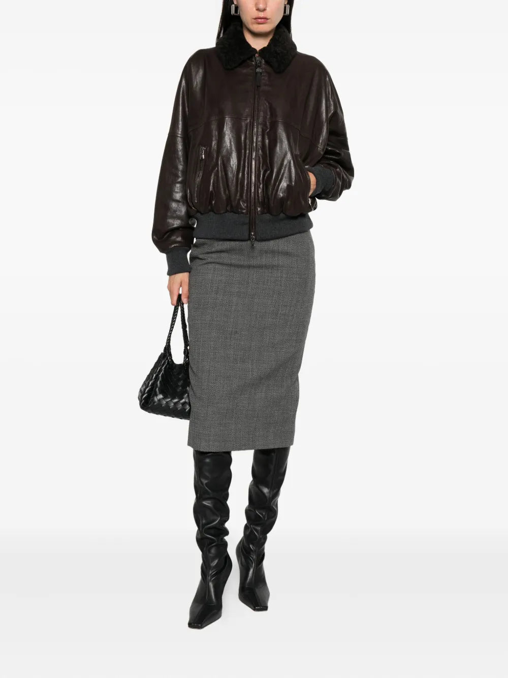 Brunello Cucinelli Leather Jacket In Brown
