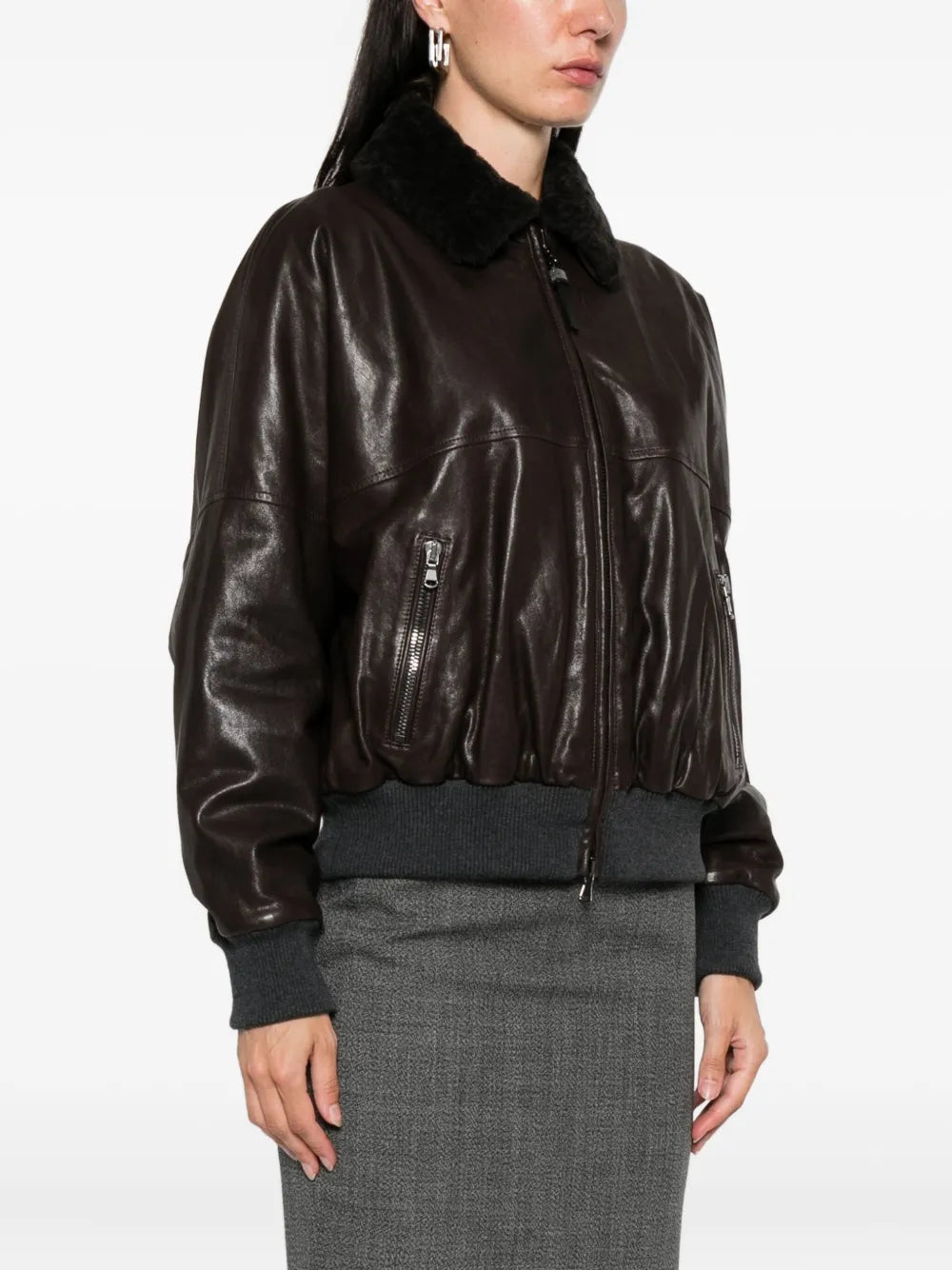 Brunello Cucinelli Leather Jacket In Brown