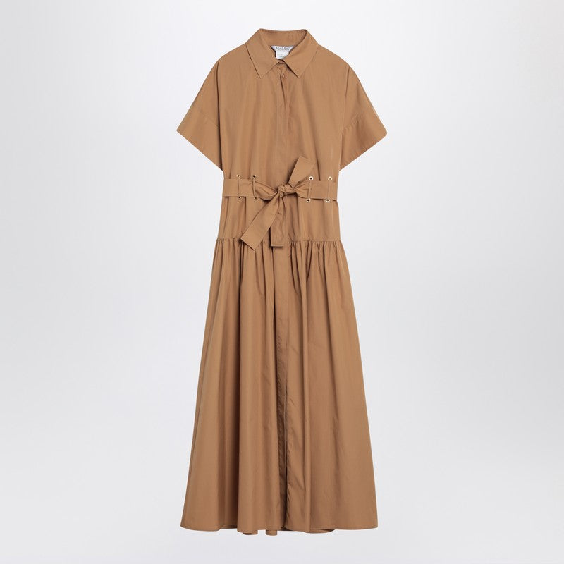 Max Mara Agoraio Belted Eyelet-embellished Cotton-poplin Midi Shirt Dress In Cream