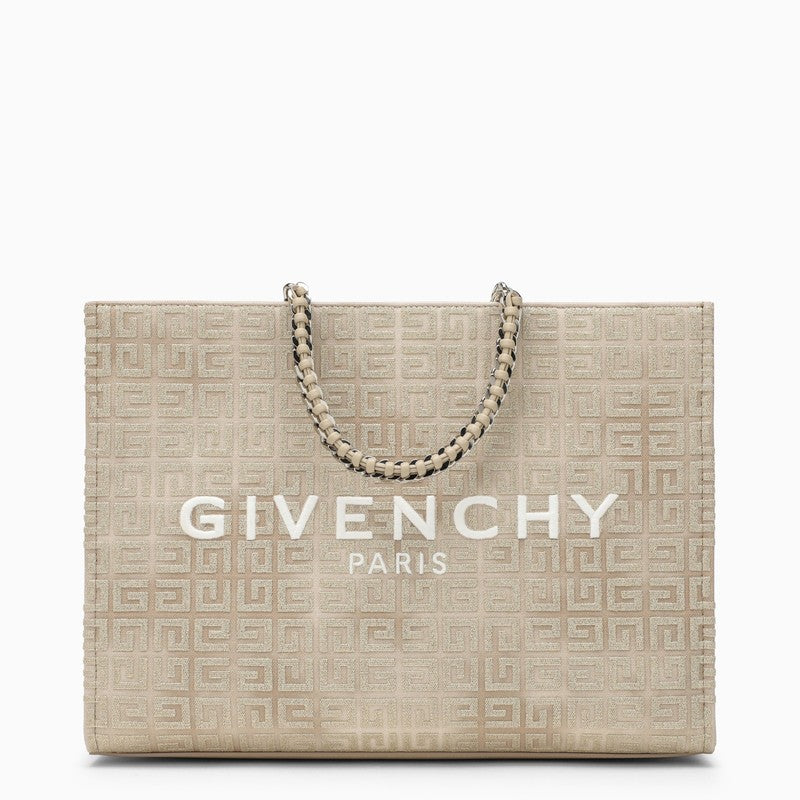 Givenchy G-tote Medium Gold Canvas With Chain Women In Cream