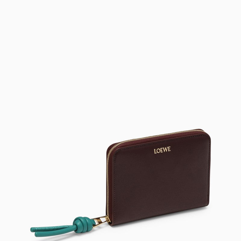 Loewe Knot Compact Zipped Wallet In Burgundy Leather Women In Red