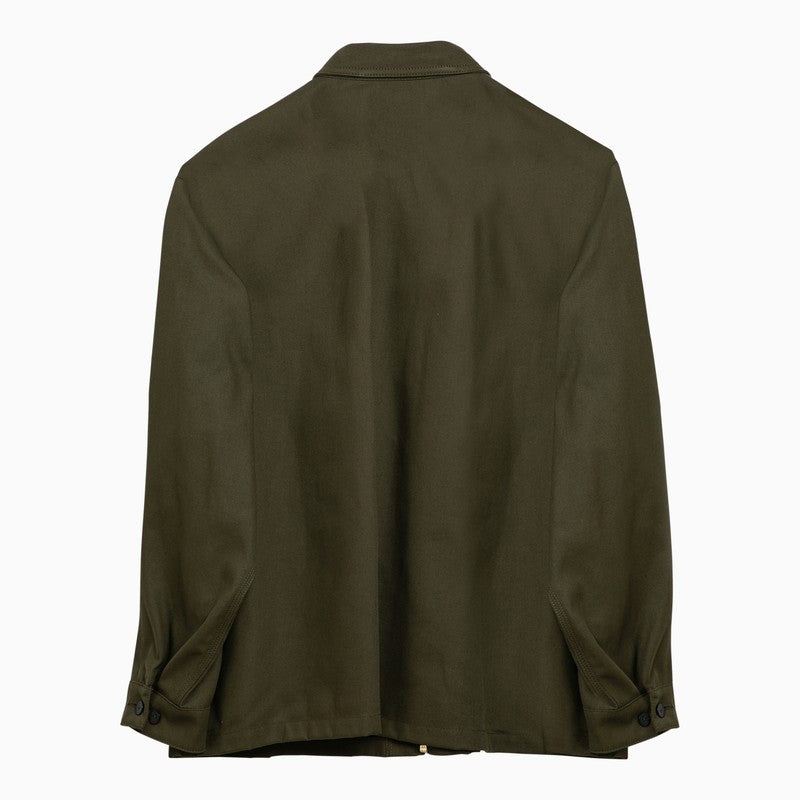 Shop Marni Dark Green Cotton Zipped Shirt Jacket Men