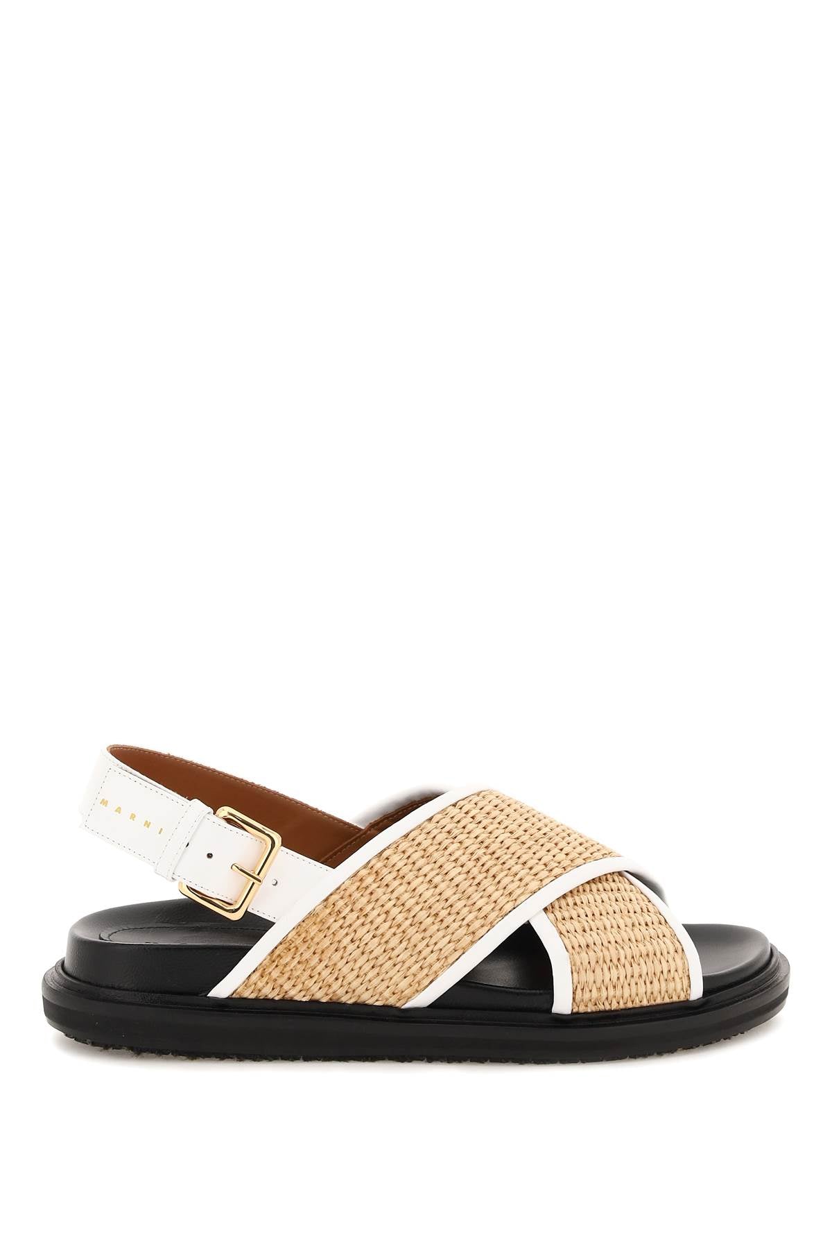 Shop Marni Leather And Raffia Fussbett Sandals Women In Multicolor