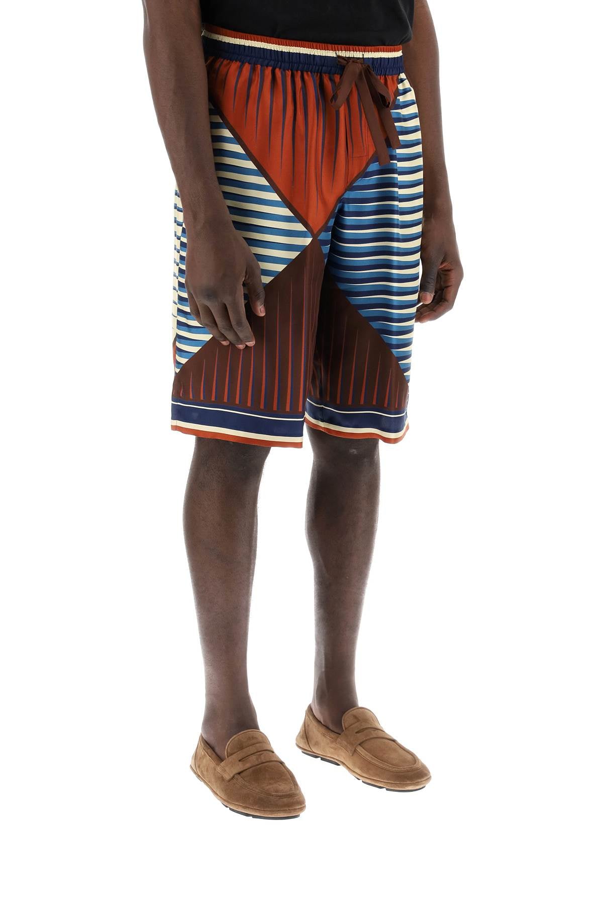 Shop Dolce & Gabbana Printed Silk Bermuda Shorts Set Men In Multicolor